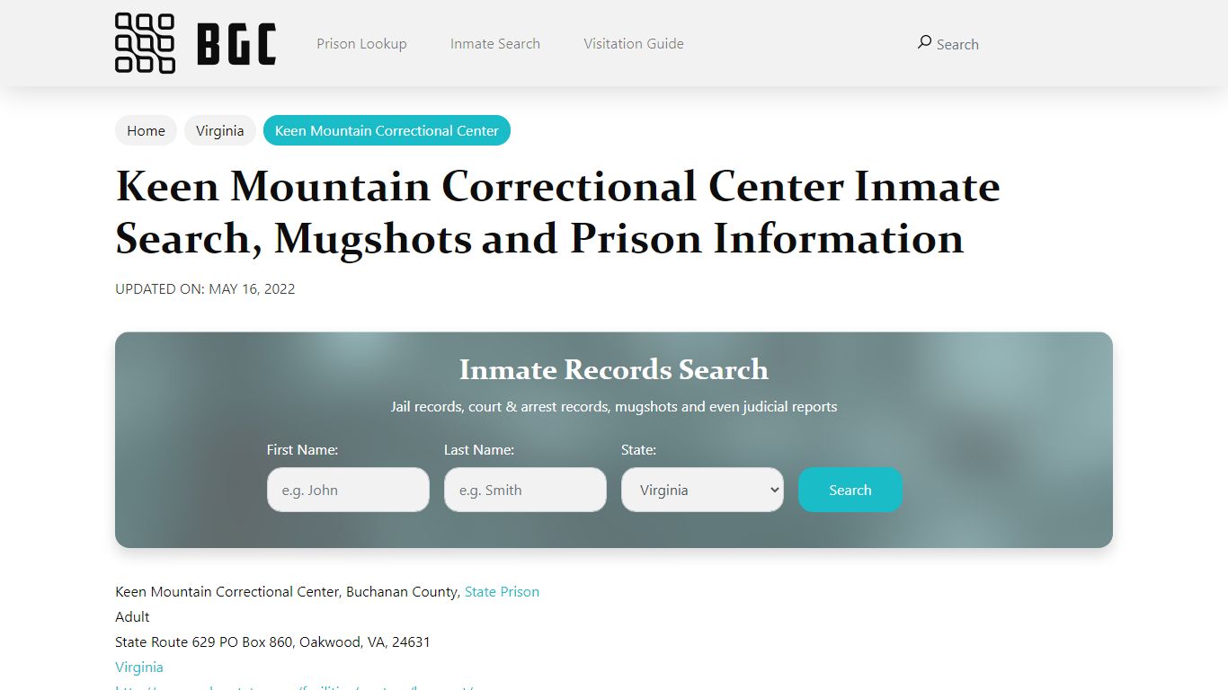 Keen Mountain Correctional Center Inmate Search, Mugshots ...